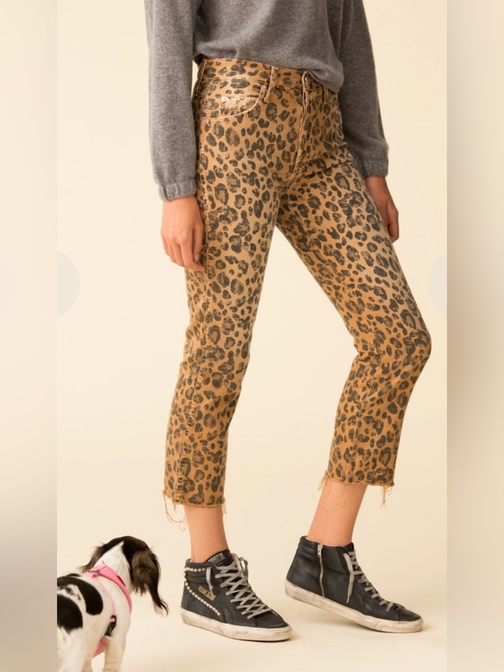 AMO DENIM Loverboy Washed Leopard-Print Relaxed Cropped Straight Jeans Size 29